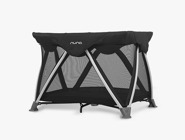black mesh portable crib