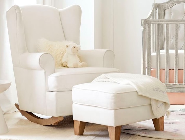 White rocking chair and ottoman 
