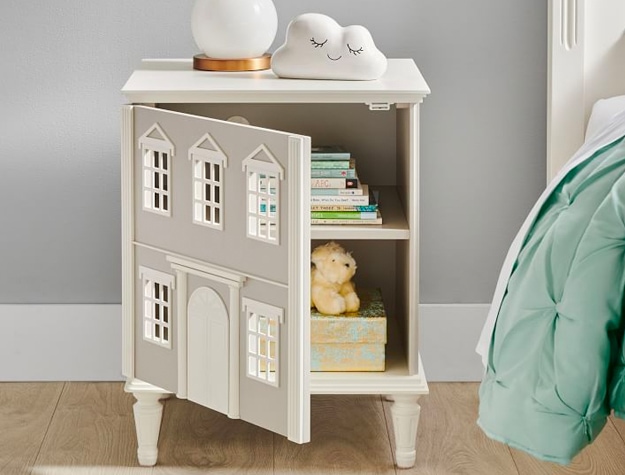 Gray and white dollhouse nightstand 