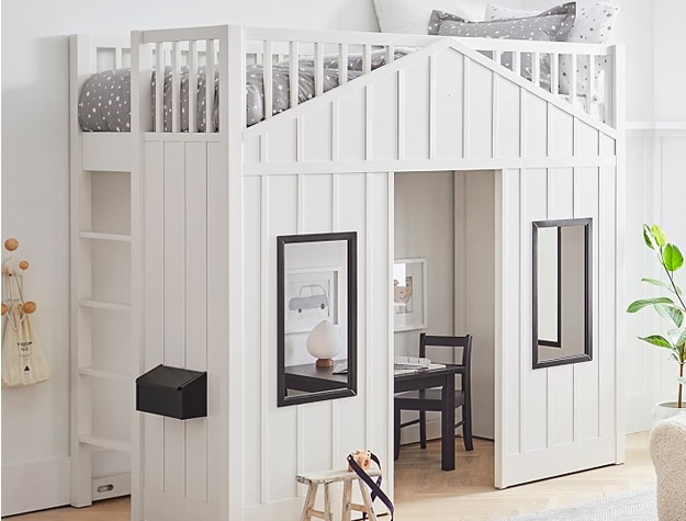 Modern farmhouse loft bed in child’s room