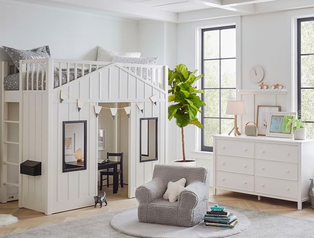 Modern farmhouse loft bed in child’s room