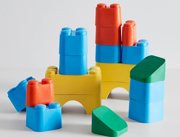 Multi-colored plastic stacking play blocks
