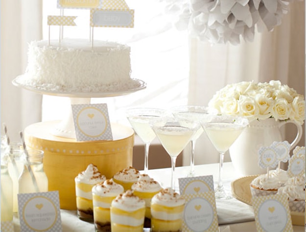 White and yellow snack table