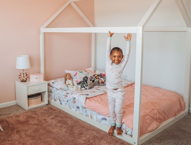 Pastel pink themed kids room 