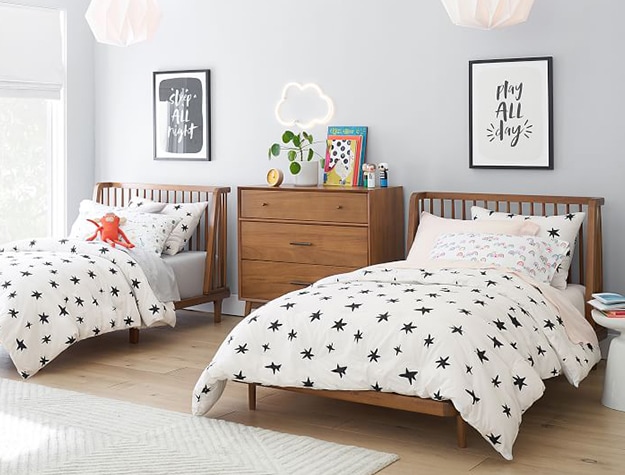 Shared toddler bedroom with twin beds