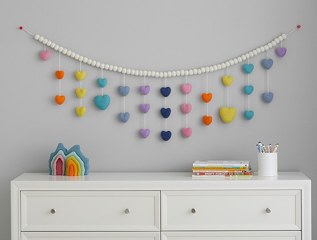 Rainbow wool multi heart garland