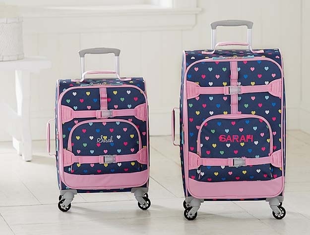 Two Mackenzie navy pink multi hearts spinner luggage suitcases