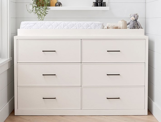Modern Farmhouse Extra-Wide Dresser & Topper Set with six drawers.