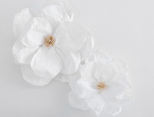 Jumbo crepe white paper flowers set of 2.