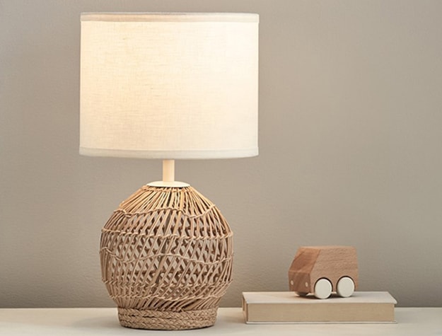 Woven brown table lamp.