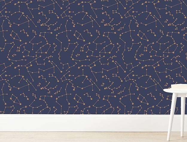 blue wallpaper with constellation designs