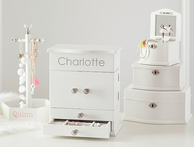 Jewelry box and organizers with girls’ names