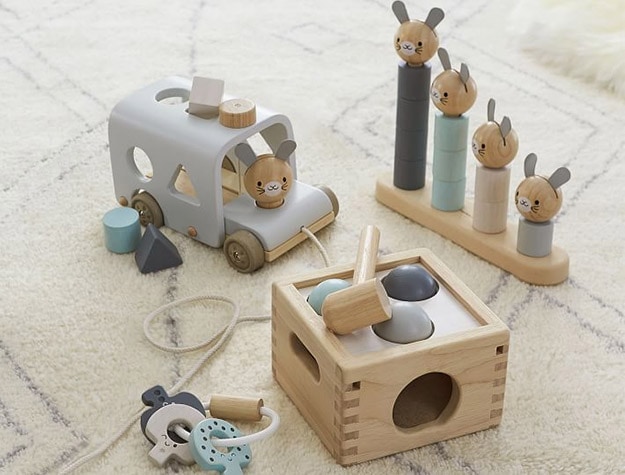 Assortment of wooden bunny toys