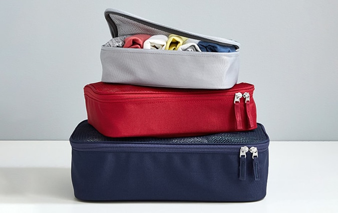 Mackenzie navy, red and gray packing cubes, set of 3