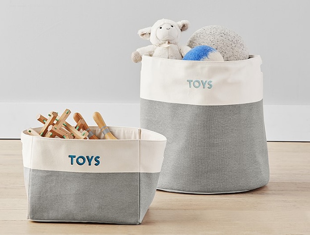 Children’s toys organized in labeled bins