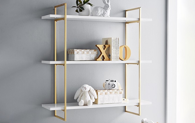 Gold-polished tiered shelves