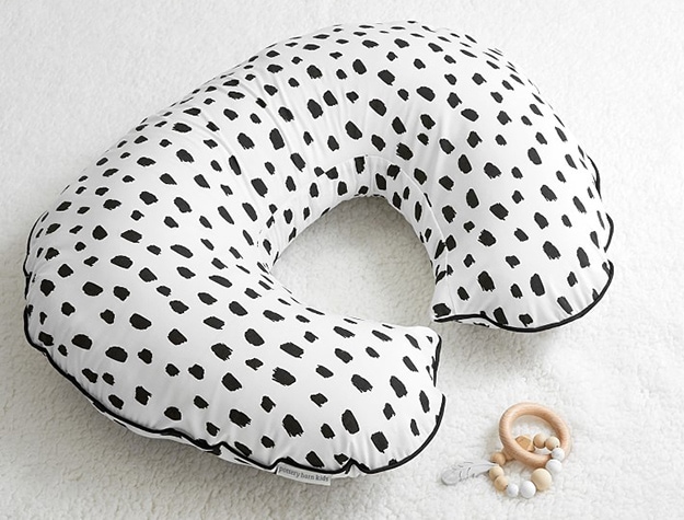 Black brush stroke boppy spotted nursing pillow.