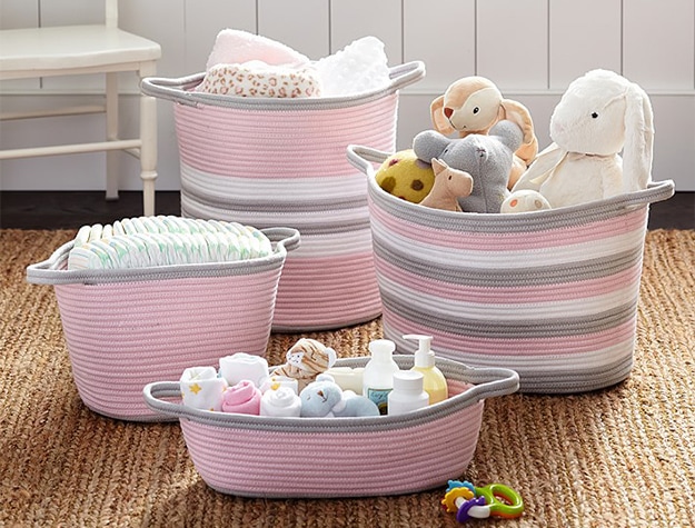 Pink rope storage bins 