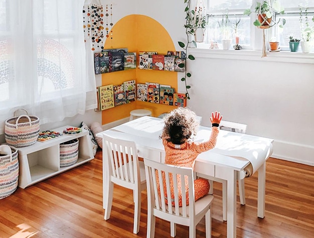 Child playing in spotless playroom