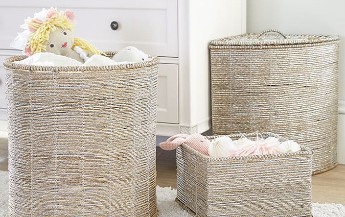Silver metallic rope hamper