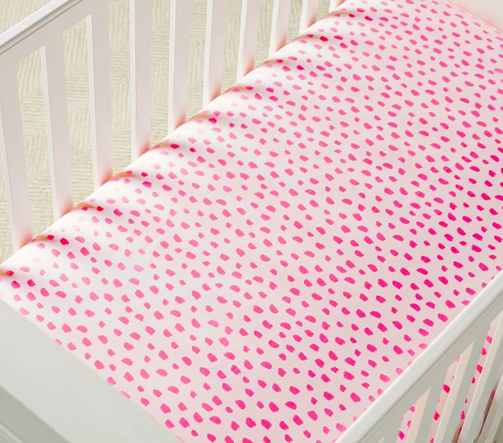 Organic Neon Pink Brushstroke Dot Modern Crib Sheet Pottery Barn Kids