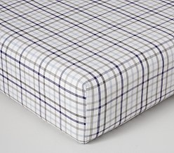 blue plaid crib sheet