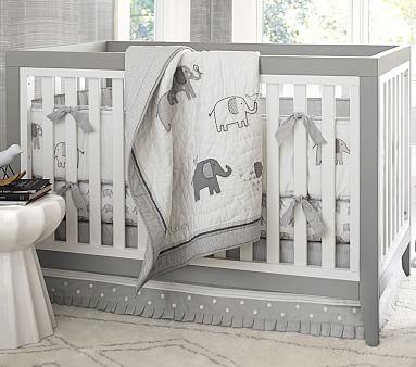 pink and grey elephant baby bedding