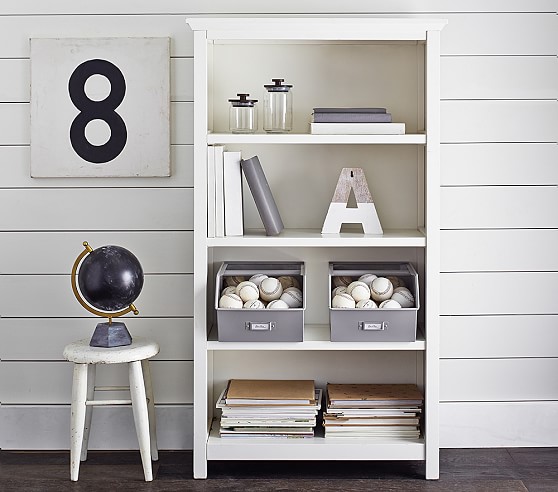 small white bookshelf nursery