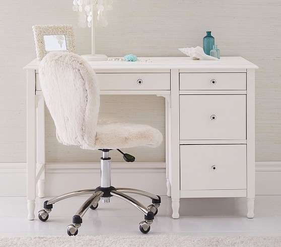 white and gold desk with storage