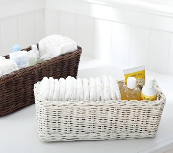 pottery barn changing table with baskets