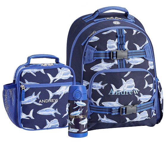 shark backpack and lunchbox