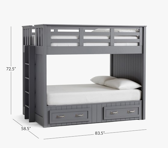 grey and white bunk beds