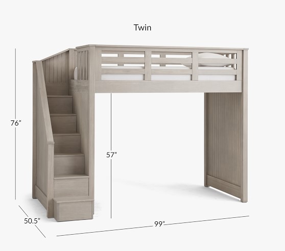 wooden loft bed with stairs