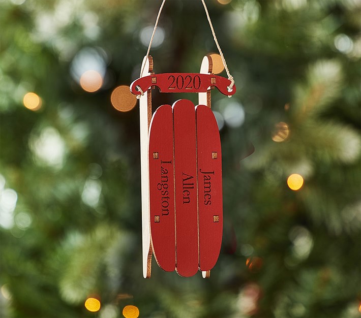 Personalized Wooden Sled Christmas Ornament | Pottery Barn Kids