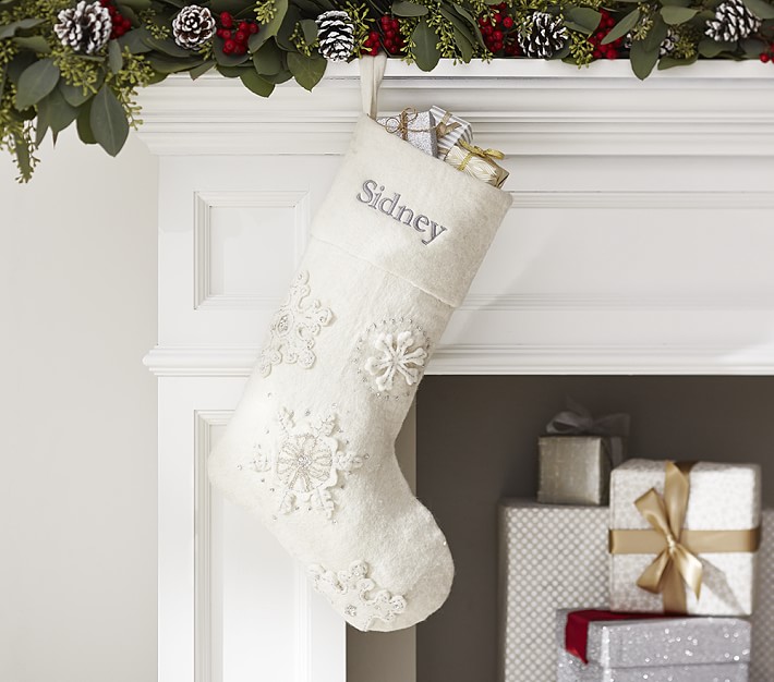 Snowflake Glitter Christmas Stocking Pottery Barn Kids