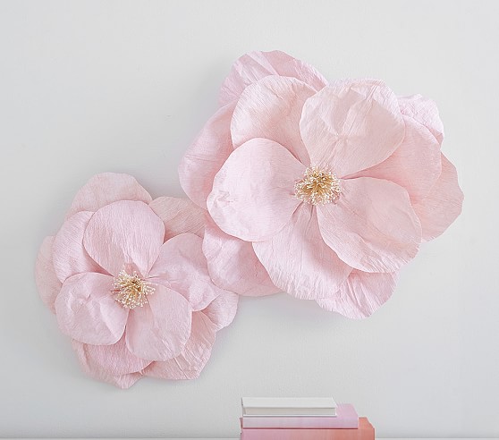 Jumbo Crepe Pink Paper Flowers Set Of 2 Kids Wall Decor Pottery Barn Kids