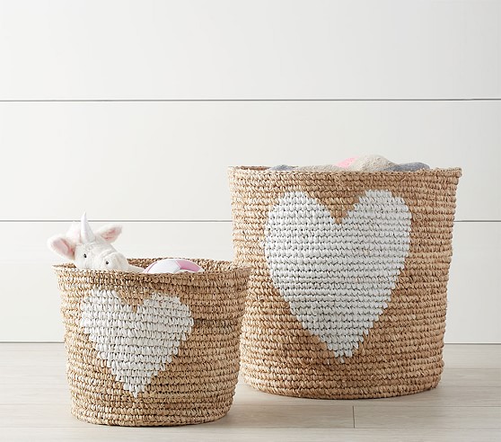 Raffia Heart Baskets | Kids Storage 