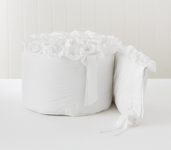 white ruffle crib bumper