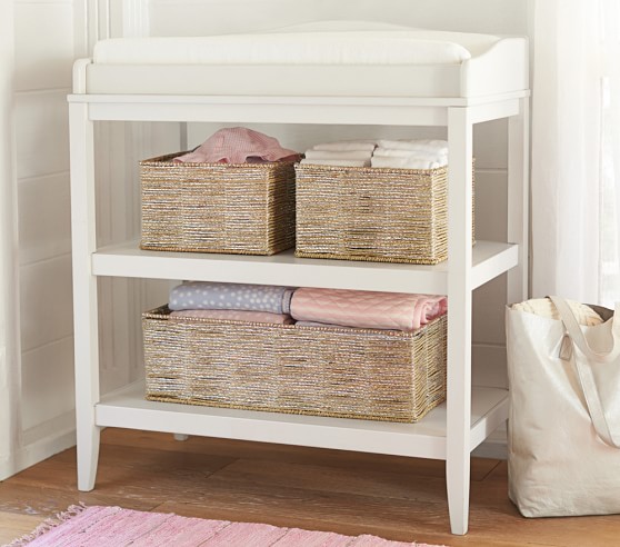 pottery barn changing table with baskets