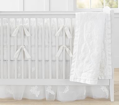 $179 NEW Pottery Barn Monique Lhuillier LACE Applique BED SKIRT White Tulle TWIN