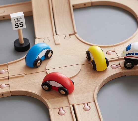 wooden car set tracks