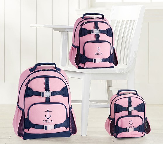 navy and pink backpack