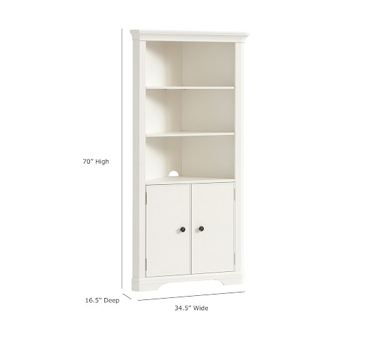 white corner bookshelf for nursery