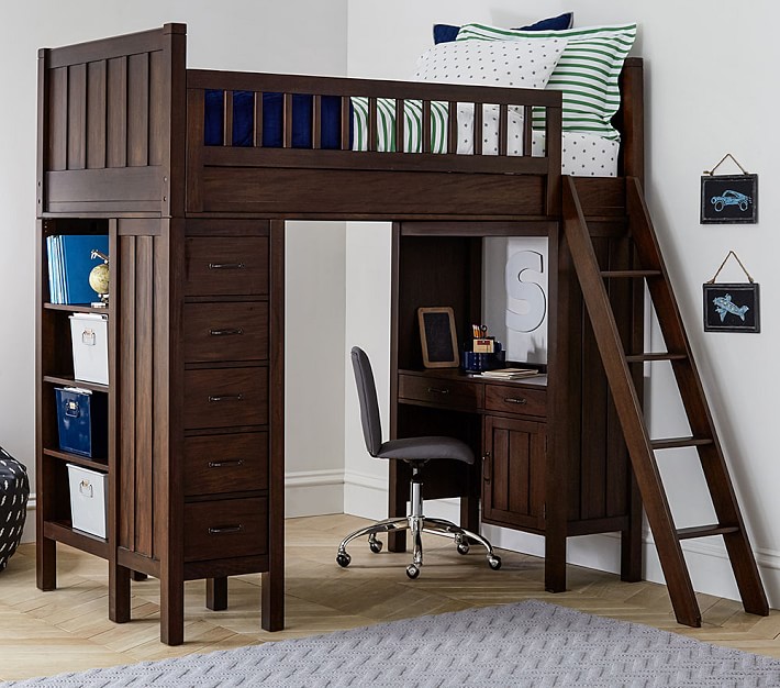 bunk beds that have a desk