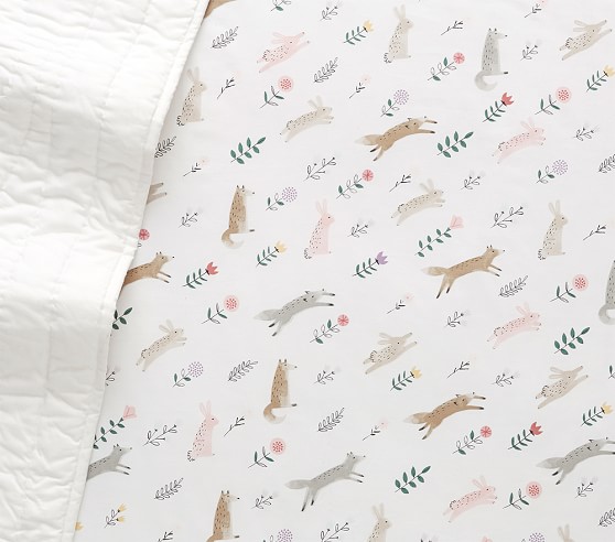 Pottery barn kids Organic Willa Woodland Full sheet set Blush Owl Deer Squillow