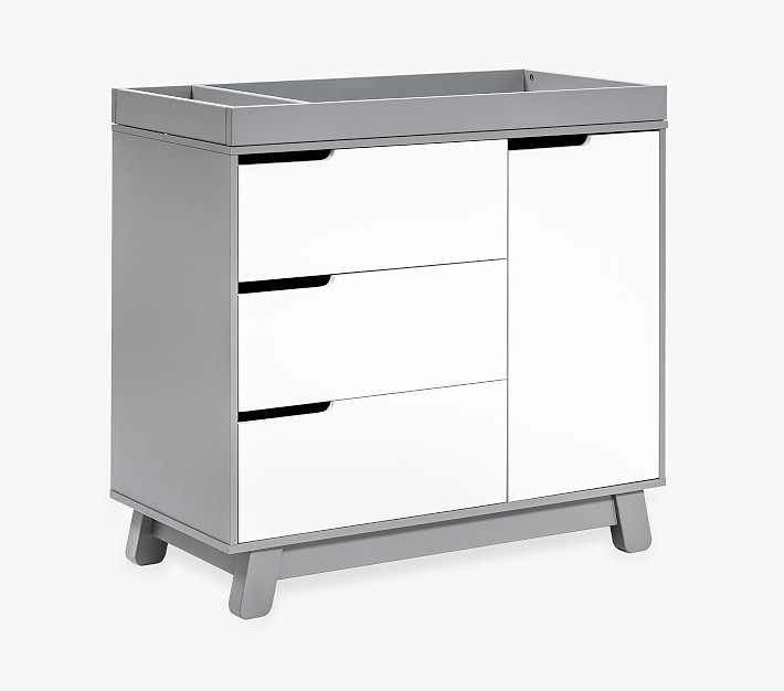 Babyletto Hudson 3 Drawer Dresser & Topper Set, Gray/White