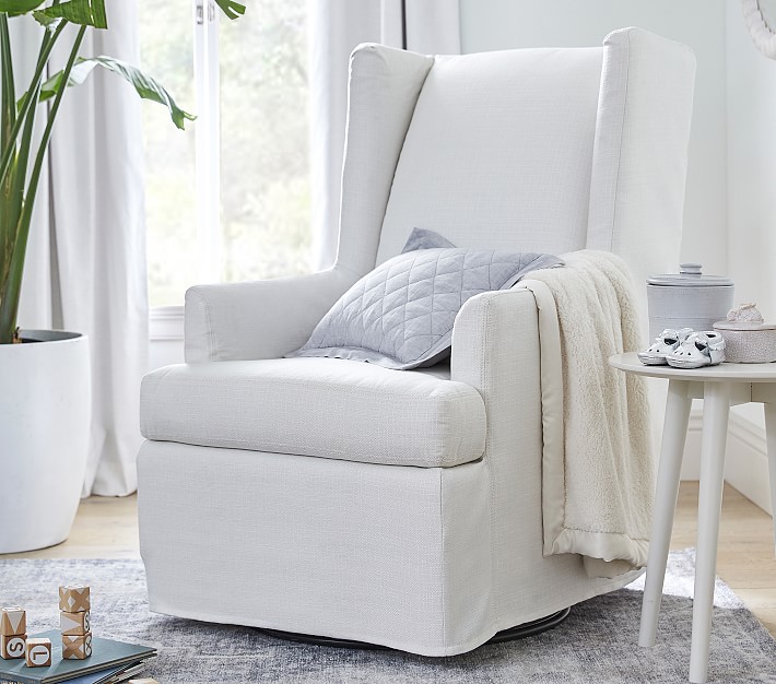 white slipcover glider