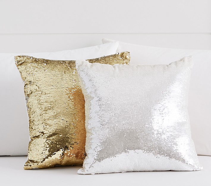 white sequin pillows