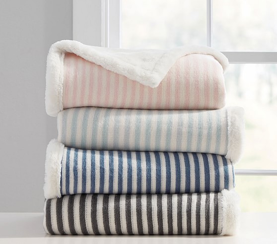 Pottery Barn Teen Cottage Stripe Blanket Full Queen F/Q NWT Pool 