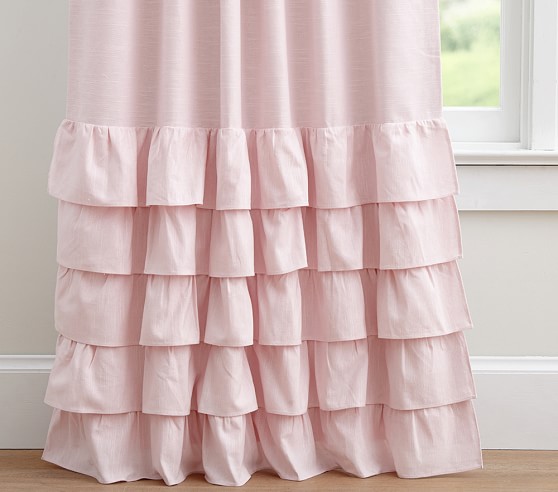 Evelyn Linen Blend Ruffle Bottom Kids, Light Pink Ruffle Curtains